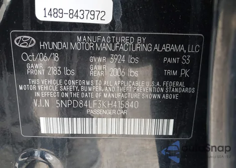2019 Hyundai Elantra Sel z USA, uszkodzony, nr VIN 5NPD84LF3KH415840